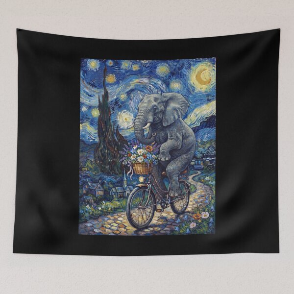 Item preview, Elephant Biking Bike Starry Night Van Gogh Art Animal Lover designed and sold by dian-rody-crest.