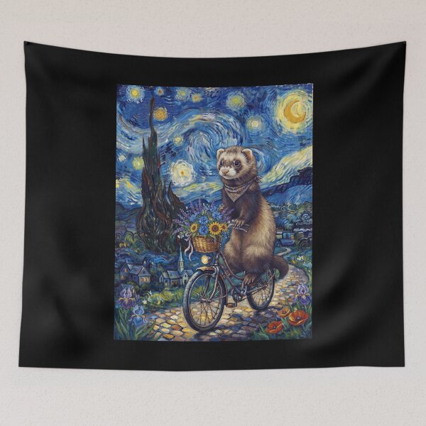 Item preview, Ferret Biking Bike Starry Night Van Gogh Art Animal Lover designed and sold by dian-rody-crest.