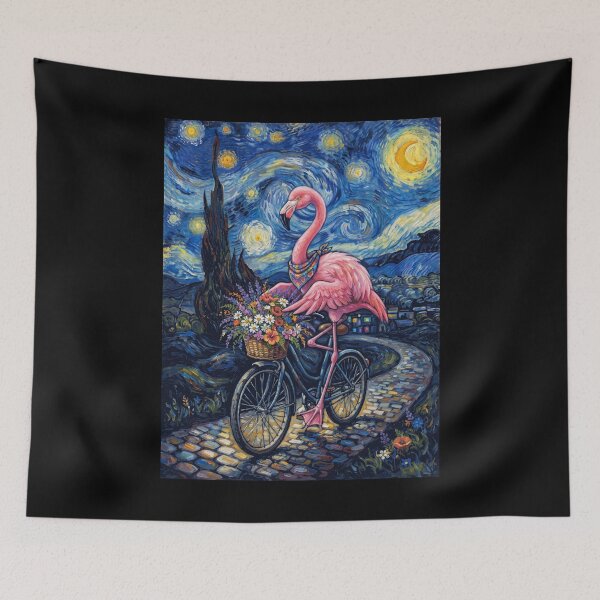 Item preview, Flamingo Biking Bike Starry Night Van Gogh Art Animal Lover designed and sold by dian-rody-crest.