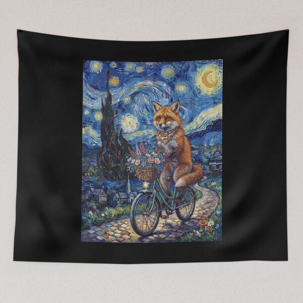 Item preview, Fox Biking Bike Starry Night Van Gogh Art Animal Lover designed and sold by dian-rody-crest.
