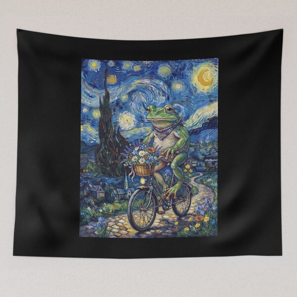 Item preview, Frog Biking Bike Starry Night Van Gogh Art Animal Lover designed and sold by dian-rody-crest.