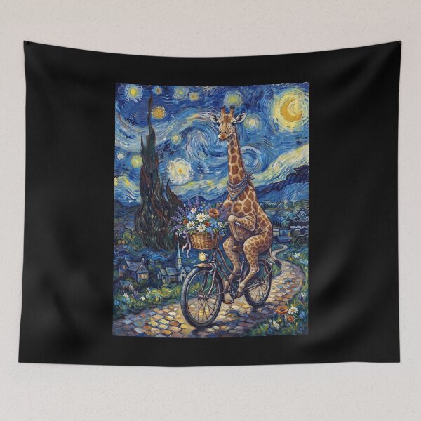Item preview, Giraffe Biking Bike Starry Night Van Gogh Art Animal Lover designed and sold by dian-rody-crest.