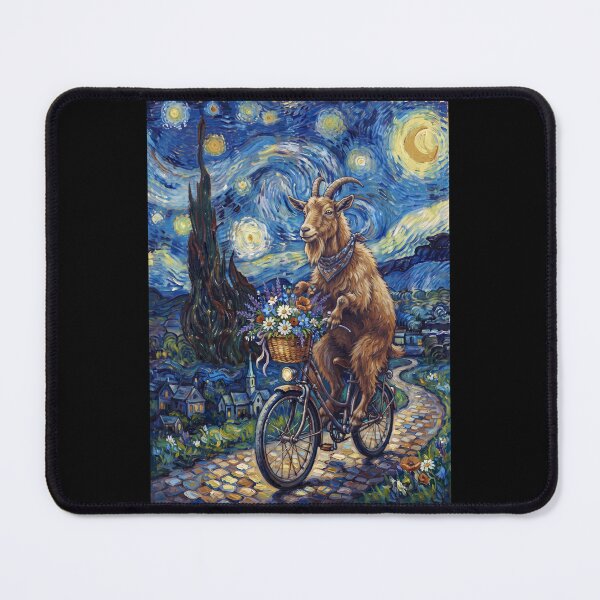 Item preview, Goat Biking Bike Starry Night Van Gogh Art Animal Lover designed and sold by dian-rody-crest.