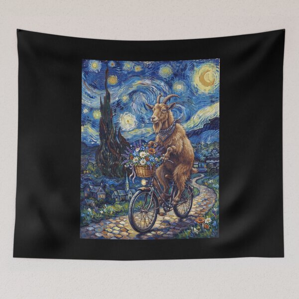 Item preview, Goat Biking Bike Starry Night Van Gogh Art Animal Lover designed and sold by dian-rody-crest.