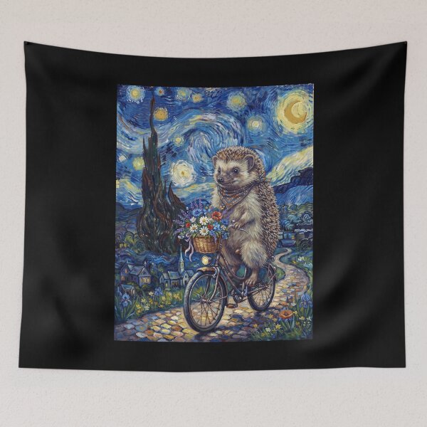 Item preview, Hedgehog Biking Bike Starry Night Van Gogh Art Animal Lover designed and sold by dian-rody-crest.