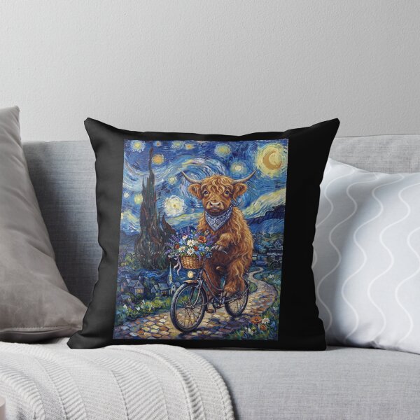 Aperçu de l'œuvre Vache des Highlands, vélo, La Nuit étoilée, Van Gogh, art, amoureux des animaux créée et vendue par dian-rody-crest.