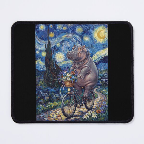Item preview, Hippo Biking Bike Starry Night Van Gogh Art Animal Lover designed and sold by dian-rody-crest.