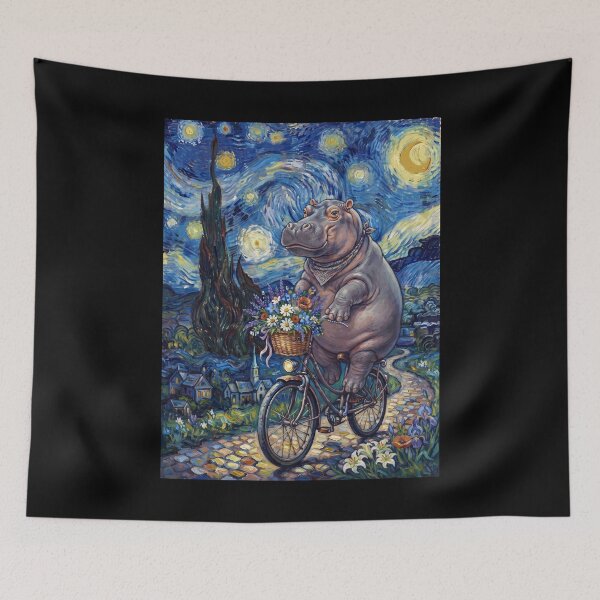 Item preview, Hippo Biking Bike Starry Night Van Gogh Art Animal Lover designed and sold by dian-rody-crest.