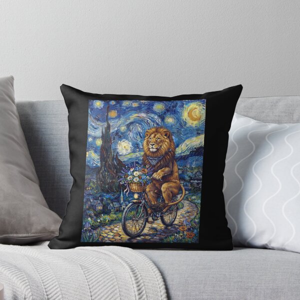 Artikelvorschau, Löwe fährt Fahrrad Sternennacht Van Gogh Kunst Tierliebhaber entworfen und verkauft von dian-rody-crest.