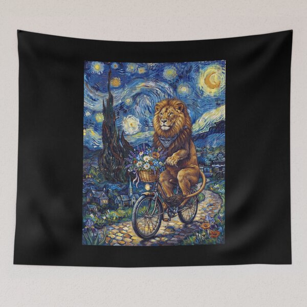 Item preview, Lion Biking Bike Starry Night Van Gogh Art Animal Lover designed and sold by dian-rody-crest.