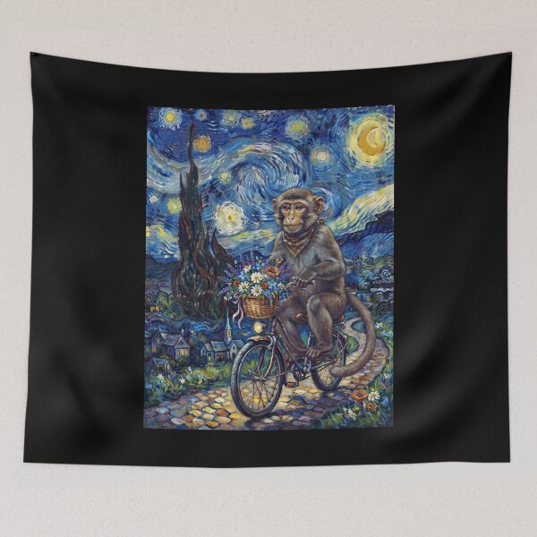 Item preview, Monkey Biking Bike Starry Night Van Gogh Art Animal Lover designed and sold by dian-rody-crest.