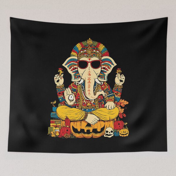 Item preview, Cool Elephant Halloween Pumpkin Throne Skull Yellow Pants Pop Art designed and sold by PANNARUK THAILAND.