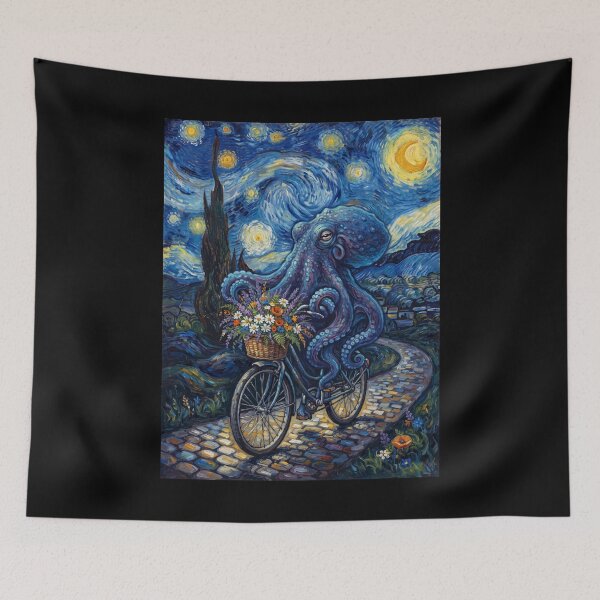 Item preview, Octopus Biking Bike Starry Night Van Gogh Art Animal Lover designed and sold by dian-rody-crest.