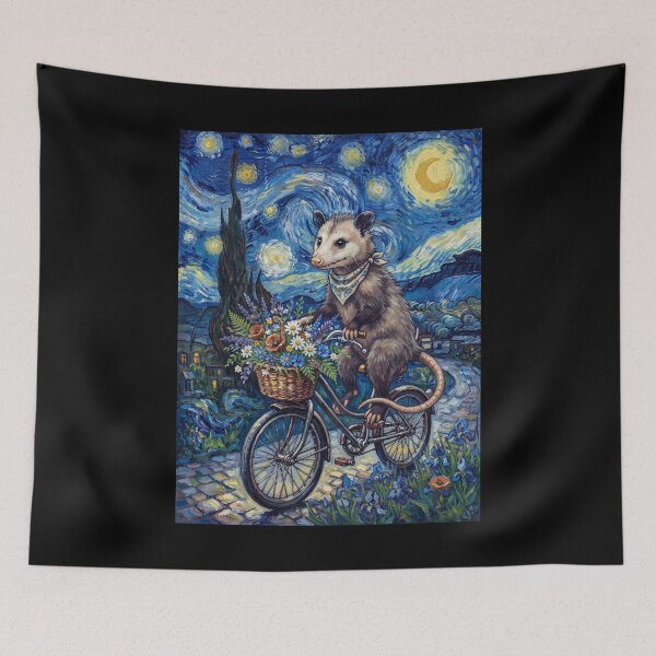 Item preview, Opossum Biking Bike Starry Night Van Gogh Art Animal Lover designed and sold by dian-rody-crest.