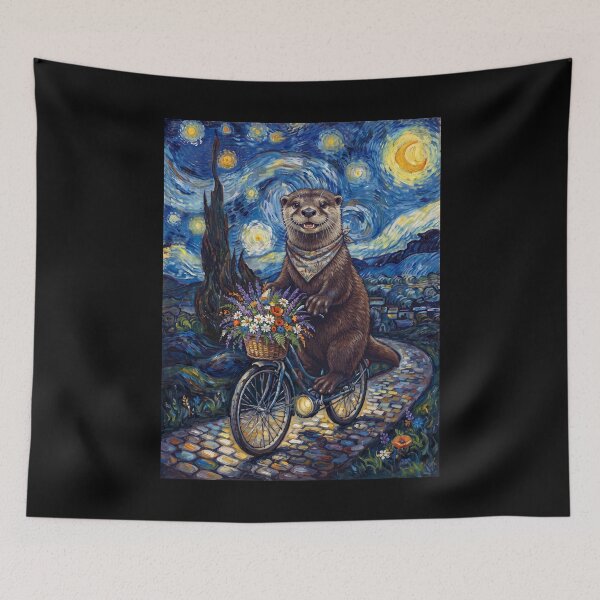 Item preview, Otter Biking Bike Starry Night Van Gogh Art Animal Lover designed and sold by dian-rody-crest.