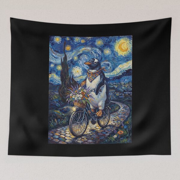 Item preview, Penguin Biking Bike Starry Night Van Gogh Art Animal Lover designed and sold by dian-rody-crest.