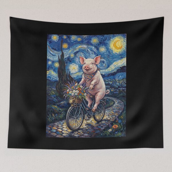 Item preview, Pig Biking Bike Starry Night Van Gogh Art Animal Lover designed and sold by dian-rody-crest.