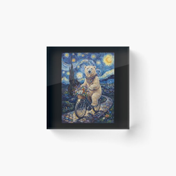 Item preview, Polar Bear Biking Bike Starry Night Van Gogh Art Animal Lover designed and sold by dian-rody-crest.