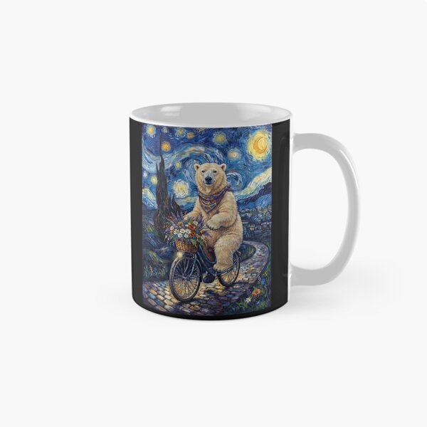 Item preview, Polar Bear Biking Bike Starry Night Van Gogh Art Animal Lover designed and sold by dian-rody-crest.