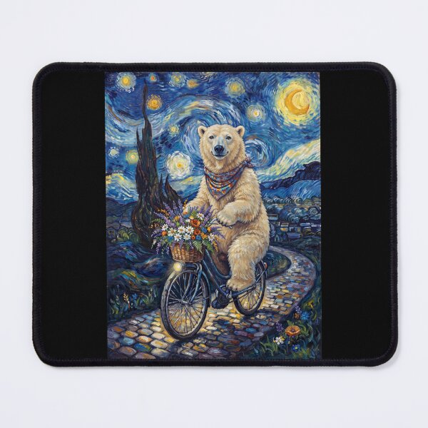 Item preview, Polar Bear Biking Bike Starry Night Van Gogh Art Animal Lover designed and sold by dian-rody-crest.