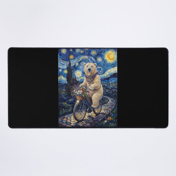 Item preview, Polar Bear Biking Bike Starry Night Van Gogh Art Animal Lover designed and sold by dian-rody-crest.