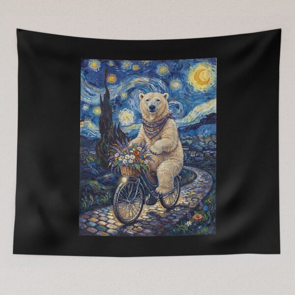 Item preview, Polar Bear Biking Bike Starry Night Van Gogh Art Animal Lover designed and sold by dian-rody-crest.