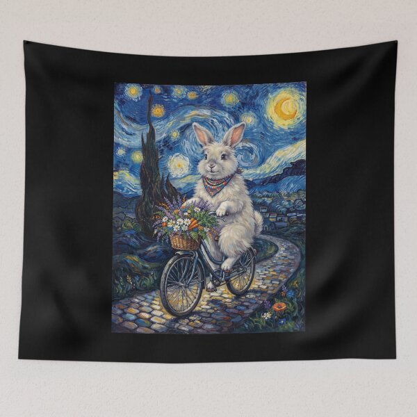 Item preview, Rabbit Biking Bike Starry Night Van Gogh Art Animal Lover designed and sold by dian-rody-crest.
