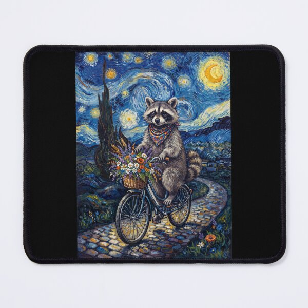 Item preview, Raccoon Biking Bike Starry Night Van Gogh Art Animal Lover designed and sold by dian-rody-crest.