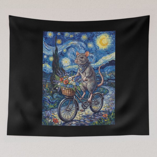 Item preview, Rat Biking Bike Starry Night Van Gogh Art Animal Lover designed and sold by dian-rody-crest.