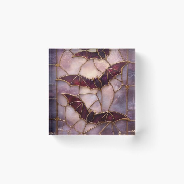 Item preview, Stained Glass Purple Flying Bats Halloween Art designed and sold by BriSher.