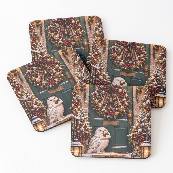 Item preview, Snowy Owl Christmas Post – Burgundy & Teal Winter Door designed and sold by BigfeetLittlepaws.
