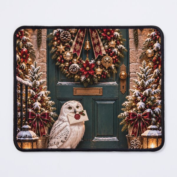 Item preview, Snowy Owl Christmas Post – Burgundy & Teal Winter Door designed and sold by BigfeetLittlepaws.