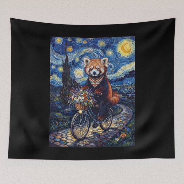 Item preview, Red Panda Biking Bike Starry Night Van Gogh Art Animal Lover designed and sold by dian-rody-crest.
