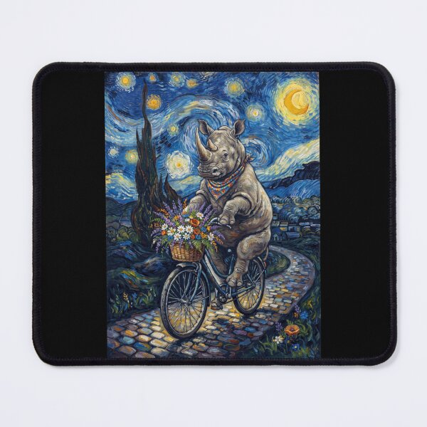 Item preview, Rhino Biking Bike Starry Night Van Gogh Art Animal Lover designed and sold by dian-rody-crest.