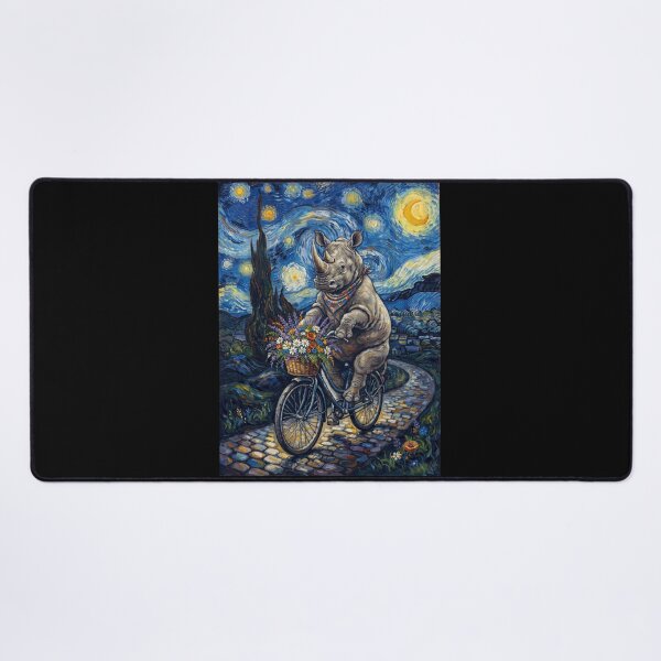 Item preview, Rhino Biking Bike Starry Night Van Gogh Art Animal Lover designed and sold by dian-rody-crest.