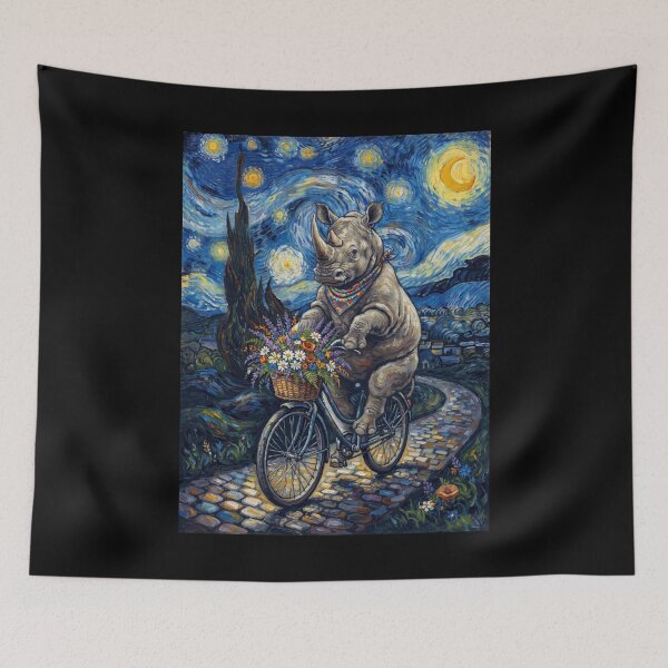 Item preview, Rinoceronte en bicicleta, Noche estrellada, Arte de Van Gogh, Amante de los animales designed and sold by dian-rody-crest.