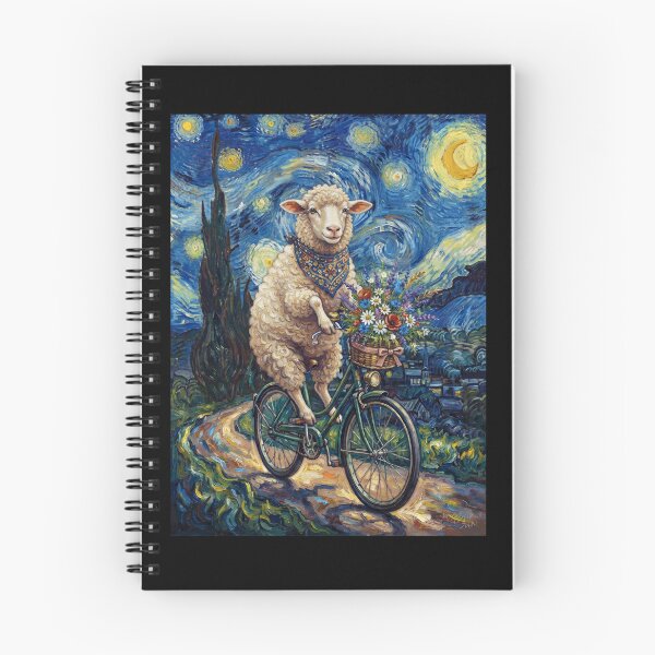 Artikelvorschau, Schafe radeln Fahrrad Sternennacht Van Gogh Kunst Tierliebhaber entworfen und verkauft von dian-rody-crest.