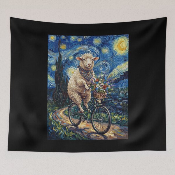 Item preview, Sheep Biking Bike Starry Night Van Gogh Art Animal Lover designed and sold by dian-rody-crest.
