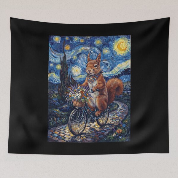 Item preview, Squirrel Biking Bike Starry Night Van Gogh Art Animal Lover designed and sold by dian-rody-crest.