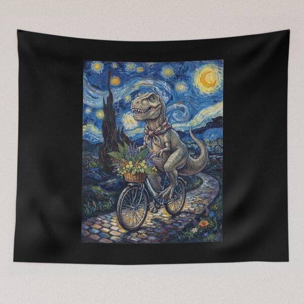 Item preview, T Rex Dinosaur Biking Bike Starry Night Van Gogh Art Animal Lover designed and sold by dian-rody-crest.