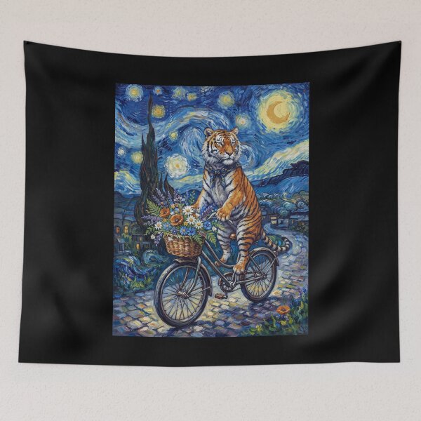 Item preview, Tiger Biking Bike Starry Night Van Gogh Art Animal Lover designed and sold by dian-rody-crest.