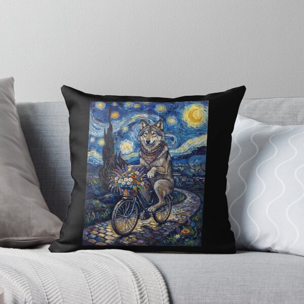 Item preview, Wolf Biking Bike Starry Night Van Gogh Art Animal Lover designed and sold by dian-rody-crest.