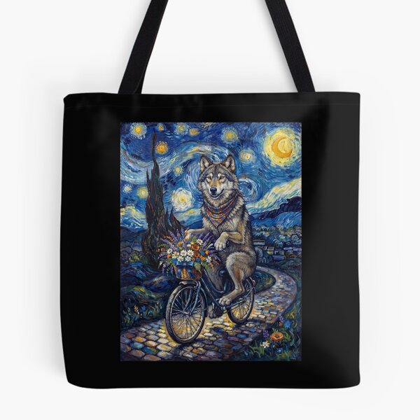Item preview, Wolf Biking Bike Starry Night Van Gogh Art Animal Lover designed and sold by dian-rody-crest.