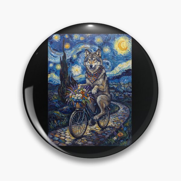 Item preview, Wolf Biking Bike Starry Night Van Gogh Art Animal Lover designed and sold by dian-rody-crest.