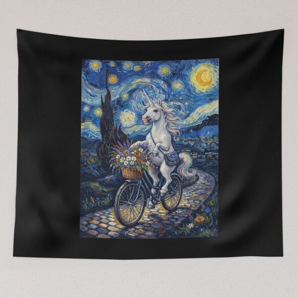 Item preview, Unicorn Biking Bike Starry Night Van Gogh Art Animal Lover designed and sold by dian-rody-crest.