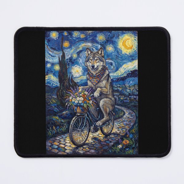 Item preview, Wolf Biking Bike Starry Night Van Gogh Art Animal Lover designed and sold by dian-rody-crest.