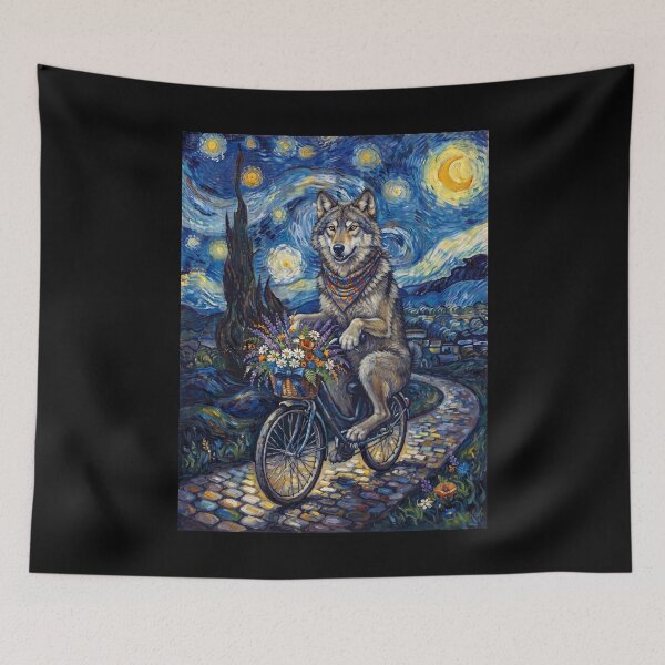 Item preview, Wolf Biking Bike Starry Night Van Gogh Art Animal Lover designed and sold by dian-rody-crest.