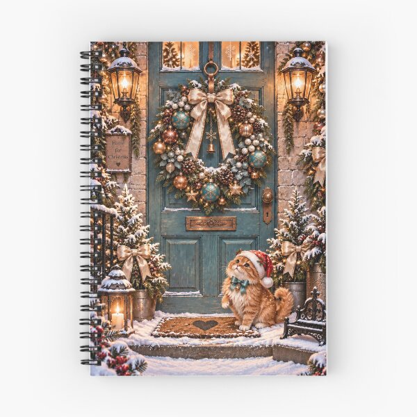 Item preview, Ginger Cat Christmas – Cosy Patina Blue Festive Door designed and sold by BigfeetLittlepaws.