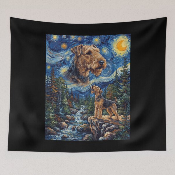 Item preview, Airedale Terrier Howling Moon Starry Night Van Gogh Art Dog Lover designed and sold by dian-rody-crest.