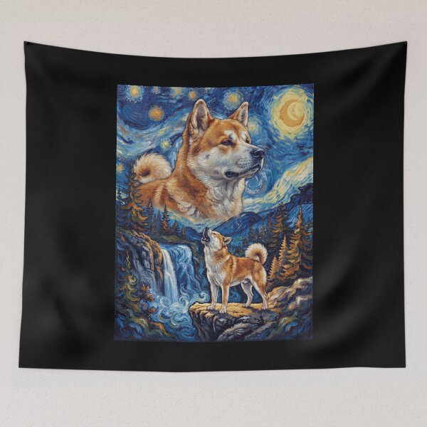 Item preview, Akita Howling Moon Starry Night Van Gogh Art Dog Lover designed and sold by dian-rody-crest.